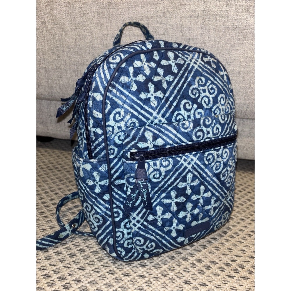 Vera Bradley Small Backpack Cuban Tiles Leighton Blue Navy Retired Print Pockets